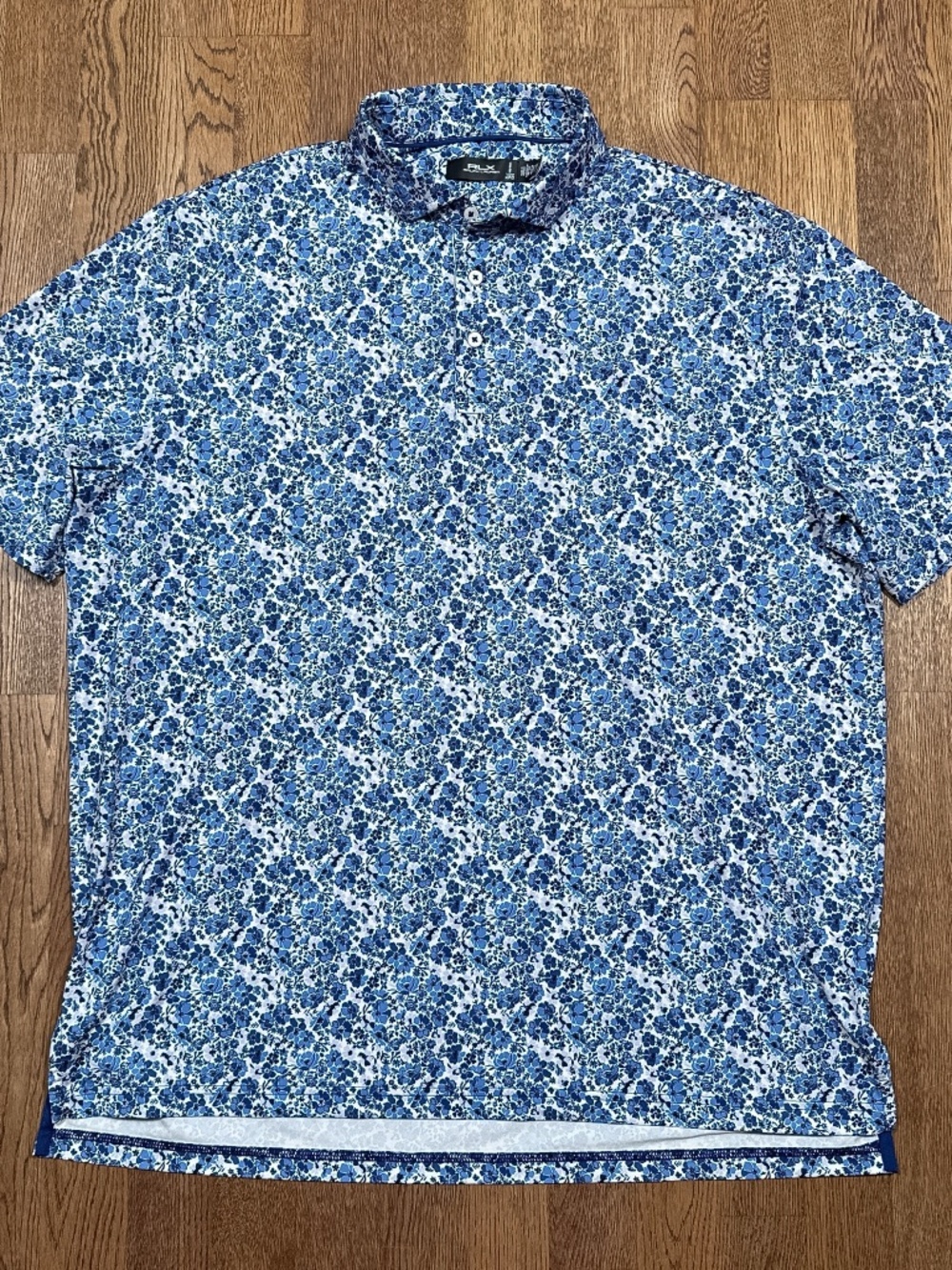 RLX Ralph Lauren Floral Blue White Classic Performance Golf Polo Shirt Mens XL